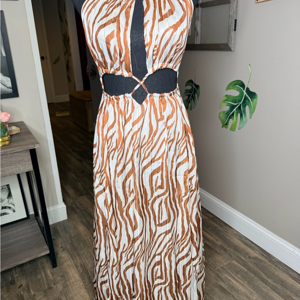 Fashion Nova Brown and Black Zebra Maxi Dress